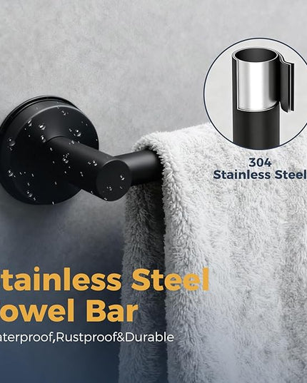 14.6inch~24inch Towel Racks for Bathroom,Adjustable Suction Cup Towel Bar for Bathroom Wall,Stainless Steel Bath Towel Holder for Shower,2 Pack(Matte Black)