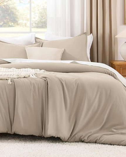 Litanika Khaki Comforter Set Queen Size, 3 Pieces Solid Bedding Comforter Set, All Season Down Alternative Bed Set (90x90In Comforter & 2 Pillowcases)