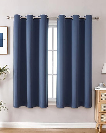 ChrisDowa Blackout Curtains 48 inches Long for Bedroom - 2 Panels Set Grommet Thermal Insulated Room Darkening Curtains for Living Room (Stone Blue, 42 x 48 Inch)