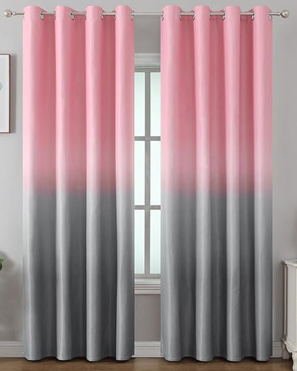 Estelar Textiler Pink and Grey Ombre Blackout Curtains for Bedroom 96 Inch Long, Room Darkening Thermal Insulated Privacy Protection Window Grommet Drapes for Living Room, 52Wx96L Inch, 2 Panels