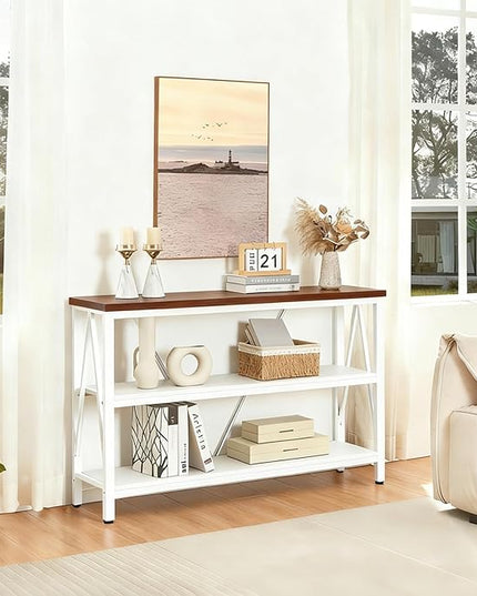 HOMISSUE Entryway Console Table, Rustic Console Tables with Wide Storage, Industrial Foyer for Entry with 3-Tier Open Shelves, White, 47 Inch