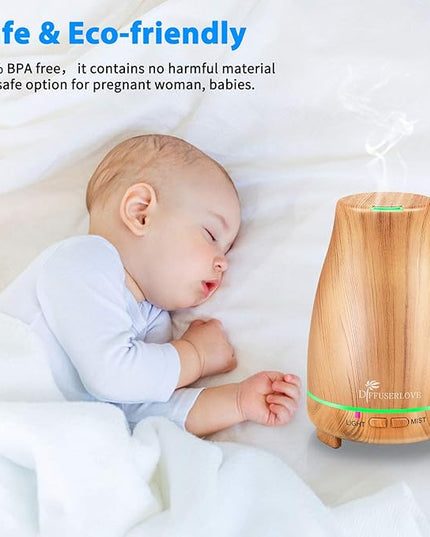 Diffuserlove Essential Oil Diffuser 200ML Aroma Diffuser Mist Humidifiers with 7 Color LED Lights, Auto Shut-Off Function for Bedroom Office Room House
