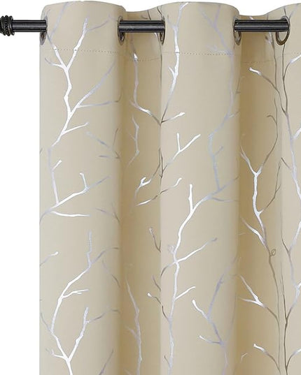 BUHUA Grommet Top Window Draps for Living Room Bedroom Curtains Energy Saving Room Darkening Impede Light Privacy Curtains, 38W x 63L, 2 Panels, Beige
