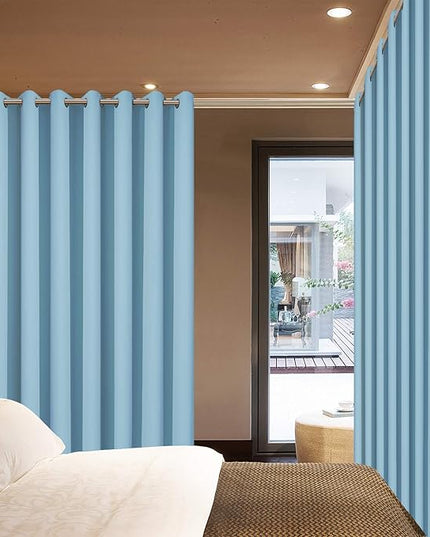 Yakamok Extra Wide Blackout Curtain for Sliding Glass Door, Grommet Thermal Insulated Room Divider Curtain 100W x 84L inch, Room Darkening Patio Curtain,8.3ft Wide x 7ft Tall, 1 Panel,Sky Blue