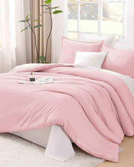 Litanika Comforters Pink Oversized Queen Size, 3 Pieces Lightweight Solid Bedding Set & Collections, All Season Fluffy Bed Set (98x98In Comforter & 2 Pillowcases)
