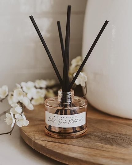 Sweet Water Decor Palo Santo Patchouli Reed Diffuser – Room Decor Aesthetic with Long-Lasting Premium Fragrance of Clove, Nutmeg, Cedarwood for 4 Months – Ideal for Aromatherapy and Home Decor