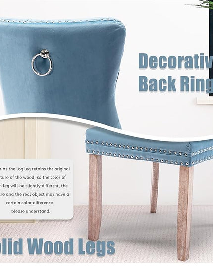 SoarFlash Velvet Dining Chair Set of 8, Upholstered Tufted Dining Room Chair with Nailhead Trim and Solid Wood Leg for Kitchen (Sky-Blue)