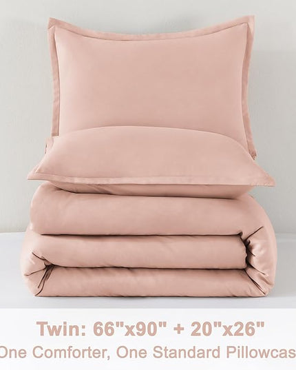 Litanika Pink Twin Comforter Set for Girls, 2 Pieces Kids Blush Plain Bedding Comforter Set, All Season Bed Set (66x90In Comforter & 1 Pillowcase)