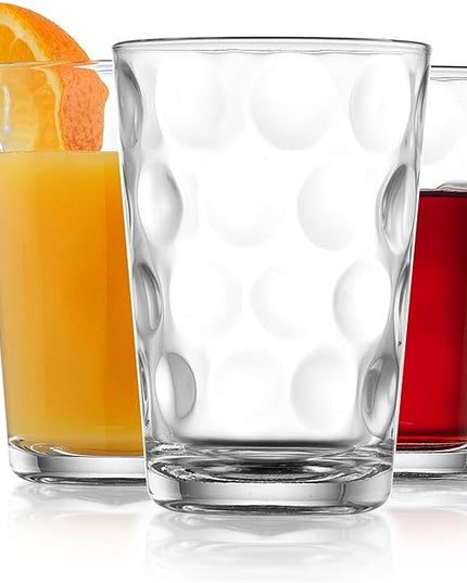 Home Essentials Drinking Glasses Set of 10 Juice Glass Cups, 7 oz Glassware, Inner Circular Lensed Small Glasses. Ideal for Juice, Milk, Water; Dishwasher Safe.