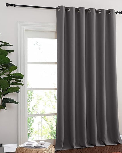 NICETOWN Sliding Glass Door Curtain Drape, Grommet Thermal Insulated Blackout Patio Door Curtain Panel for Bedroom/Pergola (Gray, 1 Panel, W80 x L108)