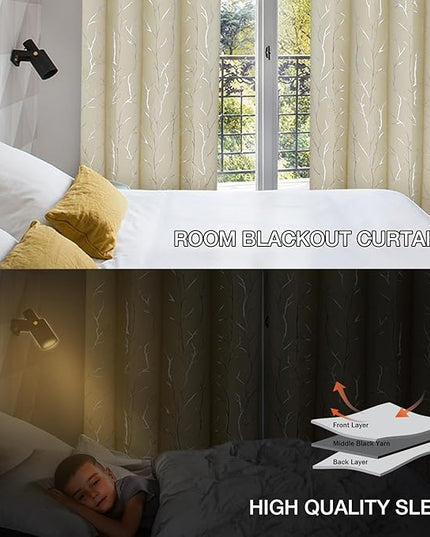 BUHUA Grommet Top Window Draps for Living Room Bedroom Curtains Energy Saving Room Darkening Impede Light Privacy Curtains, 52W x 84L, 2 Panels, Beige