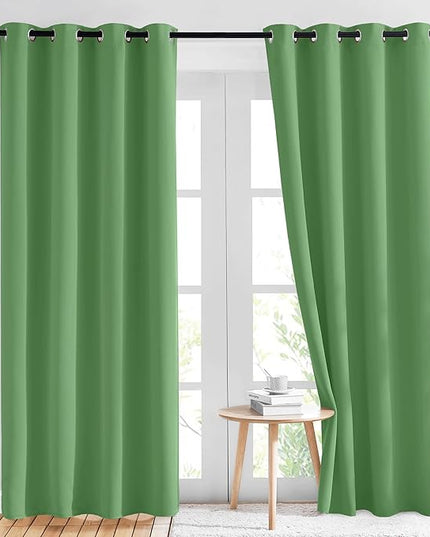 NICETOWN Forest Green Blackout Curtains 84 inches Long 2 Panels Set - Grommet Thermal Curtains Room Darkening Window Treatments Sound Proof for Bedroom/Living Room, W52 x L84