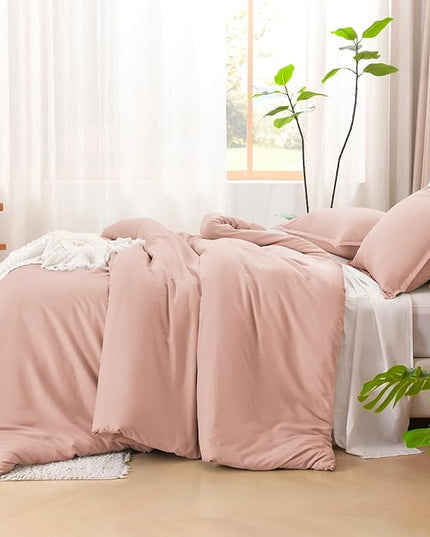 Litanika Comforters Blush Oversized Queen Size, 3 Pieces Lightweight Solid Bedding Set & Collections, All Season Fluffy Bed Set (98x98In Comforter & 2 Pillowcases)