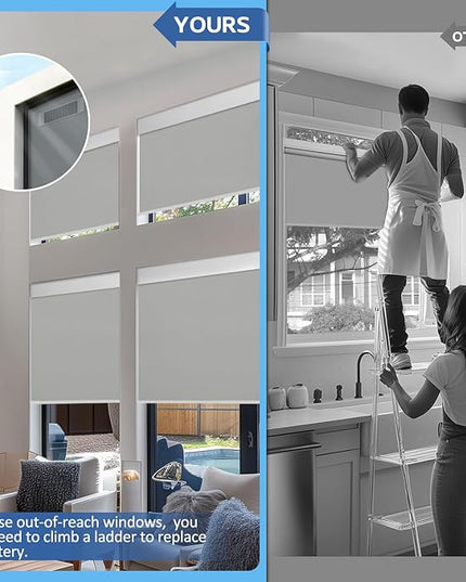 Motorized Blinds with Remote, Smart Blinds with Solar Panel, Thermal Blackout Electric Blinds, Automatic Blinds for Windows Compatible with Alexa, Grey-27"x72"