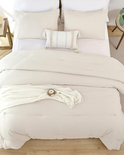 ROSGONIA Oversized Queen Comforter Beige, 3pcs (1 Comforter & 2 Pillowcases) Lightweight Oversized Queen Comforter Sets Bedding Blanket Quilts
