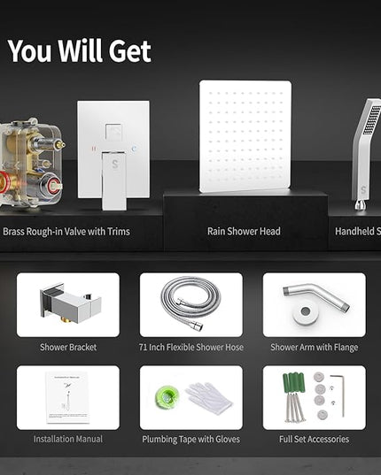 SR SUN RISE Shower System - Shower Faucet Set with 8 Inch Rain Shower Head and Handheld Shower - High Pressure Rain Shower System - All Metal Shower Faucet Trim Repair Kits - Polished Chrome