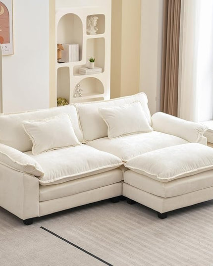 86" Modular Sectional Sofa, Comfy Cloud Couch Sectional Sofa with Ottoman, Chenille Sofa Sleeper Deep Seat Sofa with Throw Pillows for Living Room (Beige White, 86"- L Shape)