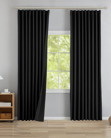DONREN Black Pinch Pleated Blackout Curtains with Hooks - 108 inch Length Room Darkening Thermal Insulated Window Curtain Panels for Living Room Bedroom 2 Panel 40" Wx108 L