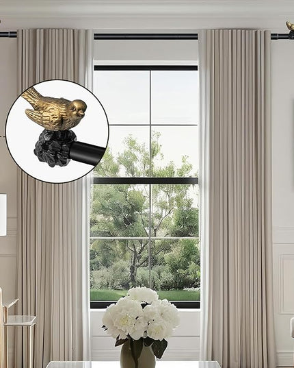 Vintage Gold Curtain Rod 72 to 144 Inches Curtain Rods for Windows Adjustable Heavy Duty Drapery Rod with Bird Finials for Living Room Bedroom