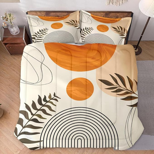 Twin Size Comforter Set with Pillowcase, Contemporary Mid Century Geometric 2 Pcs Bedding for Kids and Adults, Boho Rainbow Sun Soft Comforter Set for Bedroom Bed Decor