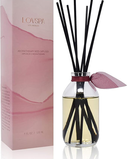 LOVSPA Reed Diffuser Set, Mahogany Teakwood Scented Oil Diffuser with Sticks, Home Fragrance Accessories for Bathroom Shelf Decor, Aroma Diffusers for Home or Office Fall Decor, USA Made