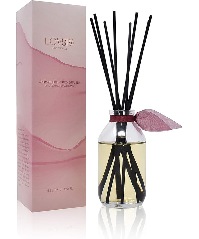 LOVSPA Reed Diffuser Set, Mahogany Teakwood Scented Oil Diffuser with Sticks, Home Fragrance Accessories for Bathroom Shelf Decor, Aroma Diffusers for Home or Office Fall Decor, USA Made