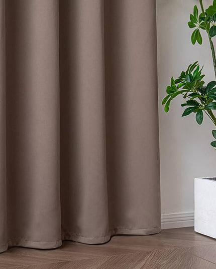 Blackout Curtains 72 Inch Length 2 Panels Set, Black Out Curtains for Bedroom 72 Inch Long, Grommet Energy Saving Room Darkening Drapes for Living Room Window Khaki(W52 x L72)