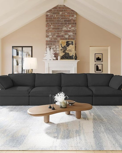 JACH 162.98" 4 Seater Sectional Couches for Living Room, Modular Sectional Sofa, Deep Seat Black Sofas, Cushion Covers Removable, Two Corners and Two Middle Sofa for Living Room
