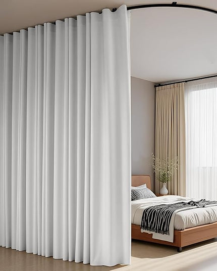 Room Divider Curtains Flexible Ceiling Tracks set Curtain track Ceiling Mount Blackout Curtain for Living Room Bedroom Ceiling Curtain Rod Privacy Divider Panel W150xH108 GreyishWhite Drape&Black rail
