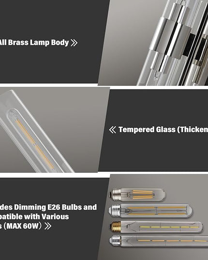 Wall Sconces Set of Two 22.8" Indoor Wall Light Fixtures, Nickel Bathroom Vanity Light Fixtures with Clear Glass, Modern Wall Lamp for Bathroom Living Room Bedroom Hallway(Bulb Included)