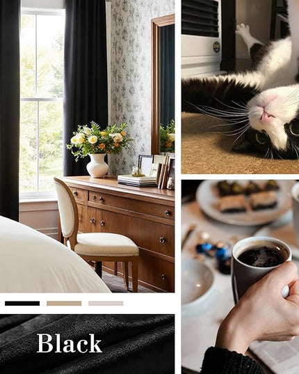 Lazzzy Black Velvet Curtains Thermal Insulated Curtains 108 Inch Long Window Drapes for Bedroom Living Room Super Soft Luxury Window Treatment 2 Panels Grommet