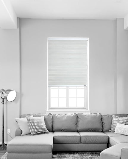 ShadesU Cordless Zebra Blinds for Windows, 21" W x 72" H, White, Dual Layer Free-Stop Zebra Shades, Light Control for Day and Night, Sheer Blinds for Indoor Windows, Bedroom, Kitchen