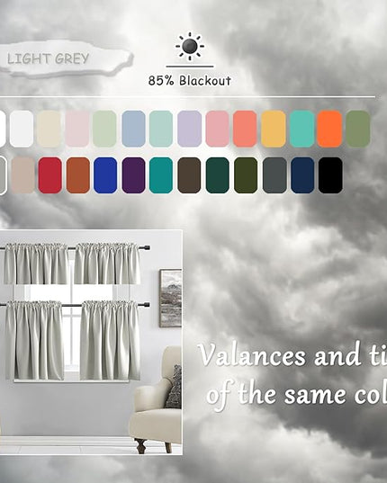 DONREN Patio Blackout Curtain Shades - Home Decoration Thermal Insulated Rod Pocket Blackout Draperies/Drapes for Kitchen (2 Panels, 60 inches x 96 inches, Light Grey)