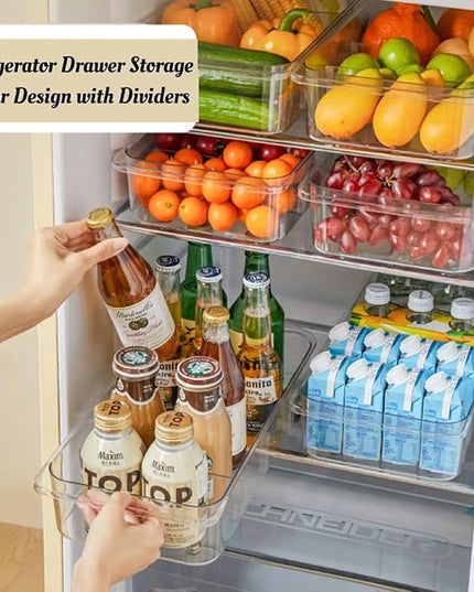 Attelite RollOut Refrigerator Drawer Organizer and Storage Clear Design with Dividers, Fridge Organizer on Wheels, Upgrade Thick Plastic Pantry Storage Bins, Kitchen Organization 2 Set
