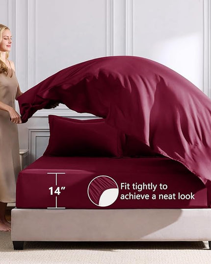CozyLux Full Size Comforter Sets Burgundy - 7 Pieces Bed in a Bag Full, Luxury Soft Bed Set for All Seasons, Bedding Set with Down Alternative Comforter, Sheets, Pillowcases & Shams, Red