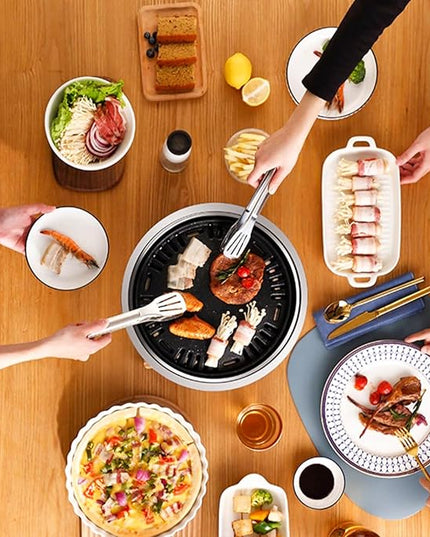 Portable Korean Style Stainless-Steel Barbecue Grill, Charcoal BBQ Round Grill Stove for Outdoor Camping, Picnicking & Parties 1~4 People, 13.8" DIA