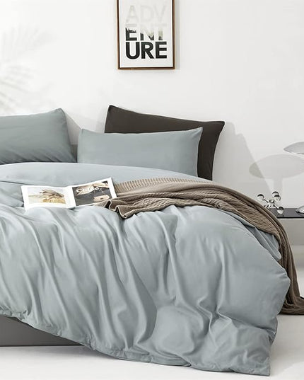 Luxlovery Blue Comforter Set King Dusty Blue Bedding Comforter Set Solid Bedding Set Breathable Blanket Quilts Modern Bedding Set for King Bed