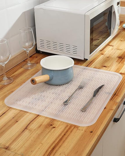 Silicone Dish Drying Mat for Multiple Usage,Easy clean,Eco-friendly,Heat-resistant Silicone Mat for Kitchen Counter or Sink,Refrigerator or Drawer Liner Translucent 2XL 24 inches x 18 inches