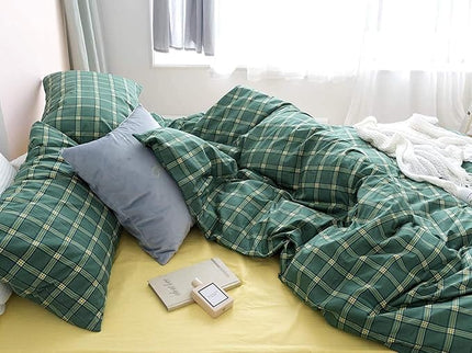Houseri Plaid Comforter Set King Size - Emerald Green Bedding Set with Buffalo Checkered Pattern - Dark Green Comforter and Blankets