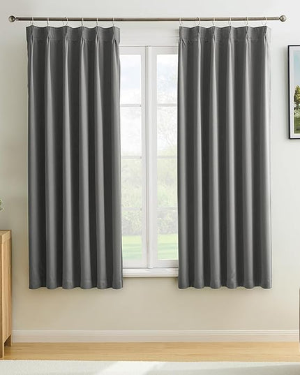 KEQIAOSUOCAI Grey Block Out Curtains for Bedroom, Sound Reducing Solid Window Treatment for Cafe/Kitchen/Night Shift,Blackout Curtain Panels with Pinch Pleat,W40 x L45, Set of 2