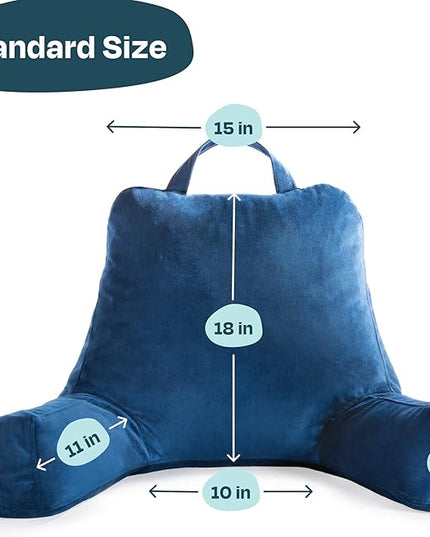 LINENSPA Reading Pillow with Shredded Memory Foam- Back Pillow for Sitting in Bed, Reading, Gaming, Watching TV – Bed Chair Pillow with Arms, Dorm Room Essentials, Navy