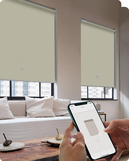 Graywind Smart Roller Shades 100% Blackout Window Blinds with APP Control Customized Automatic Shades for Home and Office(28" Wx72 H,Beige)