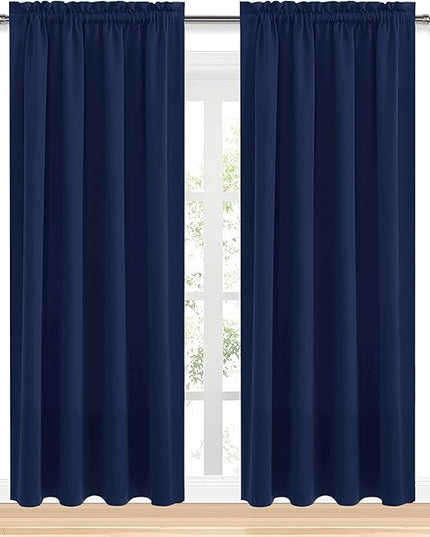 DWCN Navy Blue Blackout Curtains for Living Room 84 Inch Length 2 Panels Set, Window Drapes Thermal Insulated Room Darkening Rod Pocket Curtains for Kids Boys Room (W42 x L84 Inch, Navy Blue)