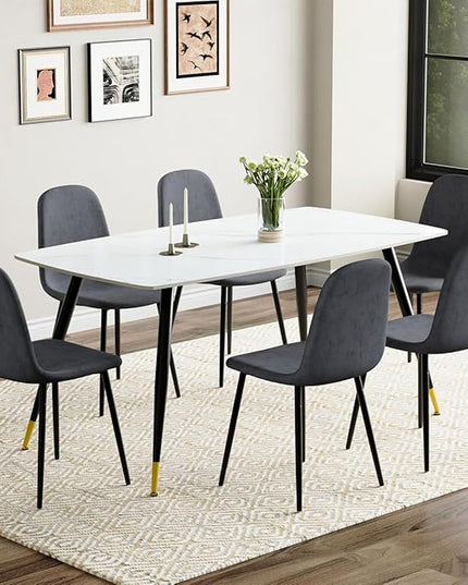 Modern Dining Table Set for 6, Dining Table Chairs Set of 6, Sintered Stone Kitchen Table Top and Modern Chairs Set of 6 for Kitchen Dining Room