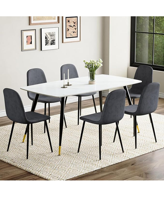 Modern Dining Table Set for 6, Dining Table Chairs Set of 6, Sintered Stone Kitchen Table Top and Modern Chairs Set of 6 for Kitchen Dining Room