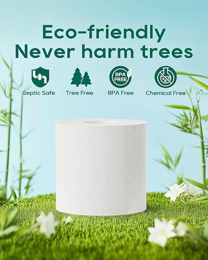 ECOLipak Bamboo Toilet Paper 3 Ply, Septic Safe Toilet Tissue, 12 Double Rolls, 320 Sheets Per Roll, Tree Free, Non Toxic, Soft and Absorbent, Eco Friendly Dye-Free Paper, White