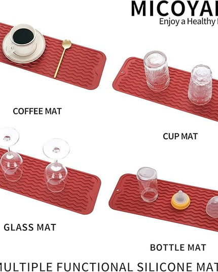 Silicone Dish Drying Mat for Multiple Usage,Easy clean,Eco-friendly,Heat-resistant Silicone Mat for Kitchen Counter,Sink,Bar,Bottle,or Cup Red M 17 inches x 6 inches