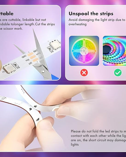 Led Lights for Bedroom, IC+RGB 130FT (2 Rolls of 65ft) Strip Lights, 24Key Remote with App Control, Music Sync Color Changing for Room Decor Party