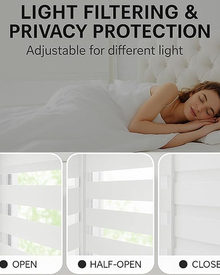 ShadesU Cordless Zebra Blinds for Windows, 76" W x 72" H, White, Dual Layer Free-Stop Zebra Shades, Light Control for Day and Night, Sheer Blinds for Indoor Windows, Bedroom, Kitchen
