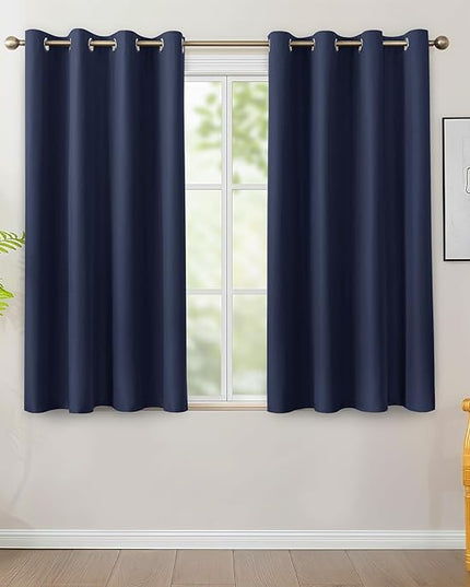 BONZER 100% Blackout Curtains 4 Panels - Thermal Insulated Full Light Blocking Window Drapes with Black Laminated Backing, Single Layer Grommet Curtain for Bedroom/Living Room, 54 x 54 Inch, Navy Blue